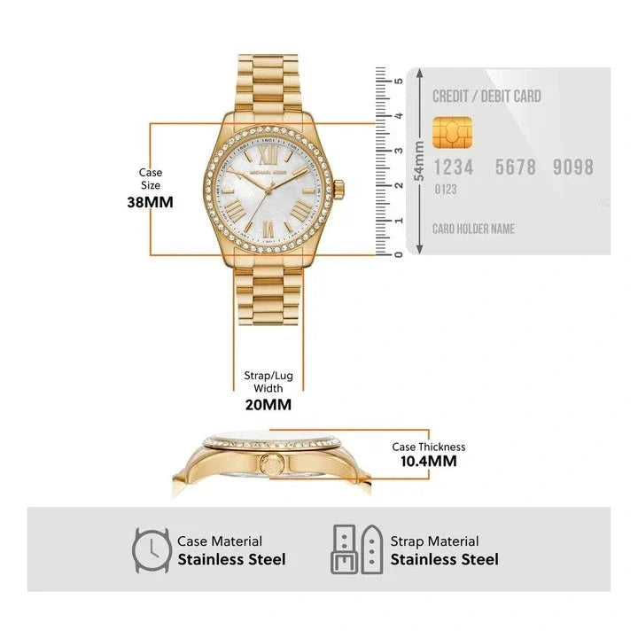 Michael Kors Lexington Mother of Pearl White Dial Gold Steel Strap Watch for Women - MK1079