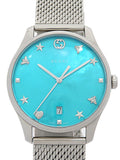 Gucci G-Timeless Turquiose Mother of Pearl Dial Silver Mesh Bracelet Watch For Women - YA1264039