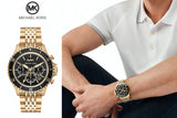 Michael Kors Bayville Chronograph Black Dial Gold Steel Strap Watch For Men - MK8726