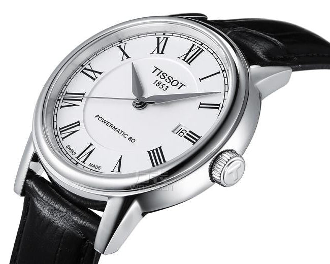 Tissot Carson Powermatic 80 White Dial Black Leather Strap Watch For Men - T085.407.16.013.00