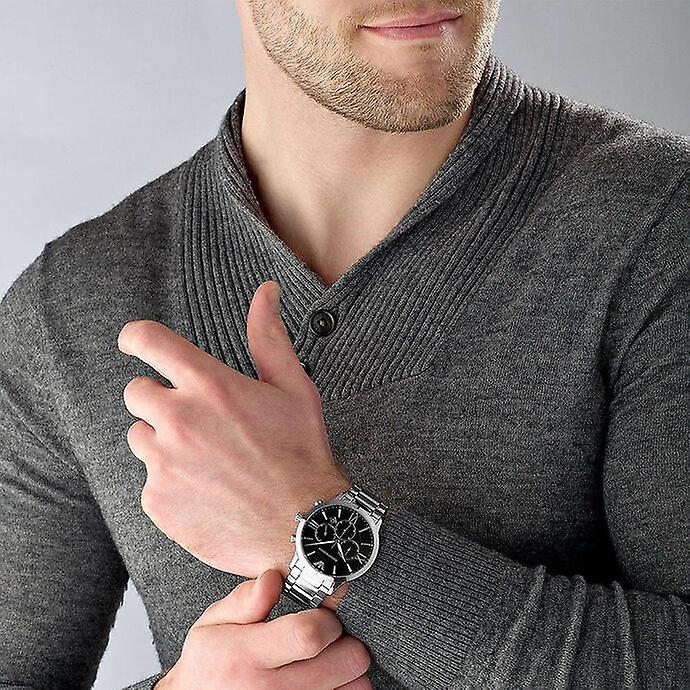 Emporio Armani Giovanni Chronograph Black Dial Silver Steel Strap Watch For Men - AR11208