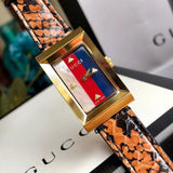 Gucci G-Frame Mother of Pearl Dial Brown Leather Snakeskin Strap Watch For Women - YA147402