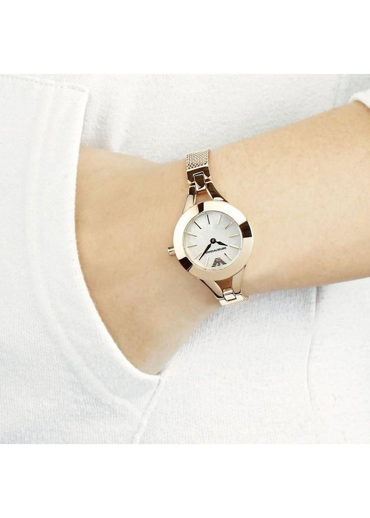 Emporio Armani Chiara Analog White Dial Rose Gold Steel Strap Watch For Women - AR7329