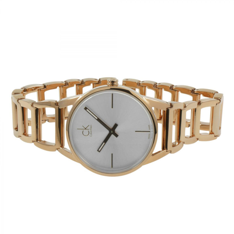 Calvin Klein Stately Silver Dial Gold Steel Strap Watch for Women - K3G23526