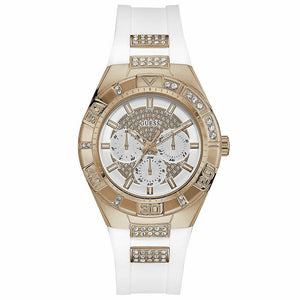 Guess Luna Diamonds White Dial White Rubber Strap Watch for Women - W0653L4