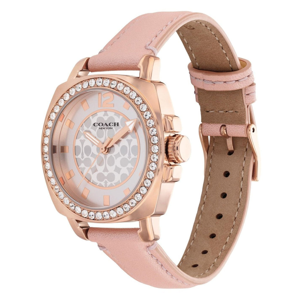 Coach Boyfriend Mother of Pearl White Dial Pink Leather Strap Watch for Women - 14503151