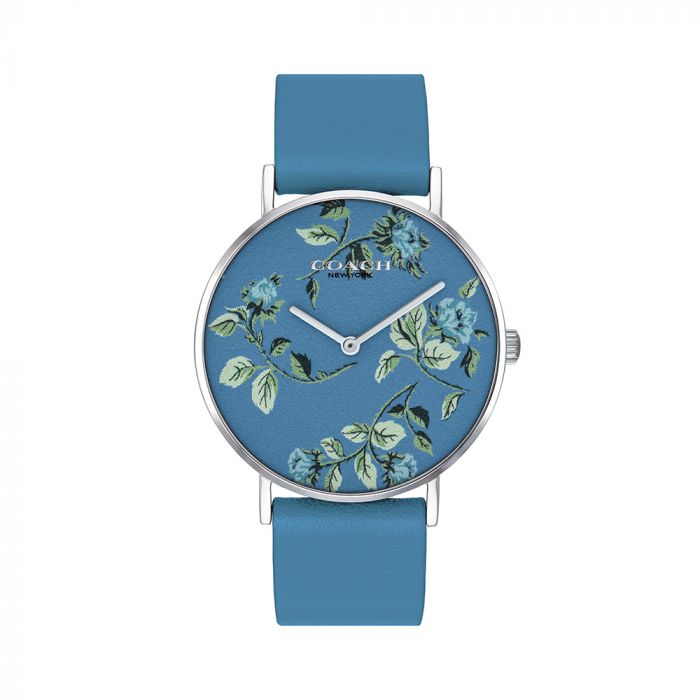 Coach Perry Floral Blue Dial Blue Leather Strap Watch for Women - 14503294