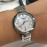 Tissot T Lady Flamingo Mother of Pearl White Dial Silver Steel Strap Watch For Women - T094.210.11.111.00