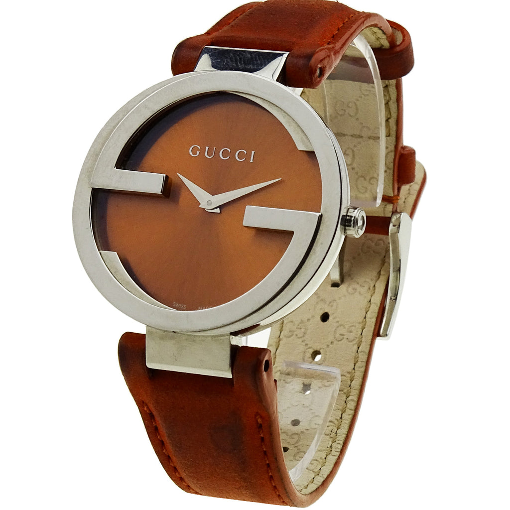 Gucci Interlocking G Brown Dial Brown Leather Strap Watch For Women - YA133319
