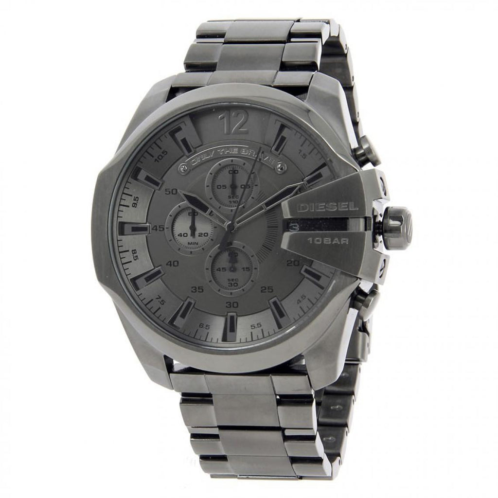 Diesel Mega Chief Chronograph Grey Dial Grey Steel Strap Watch for Men - DZ4282