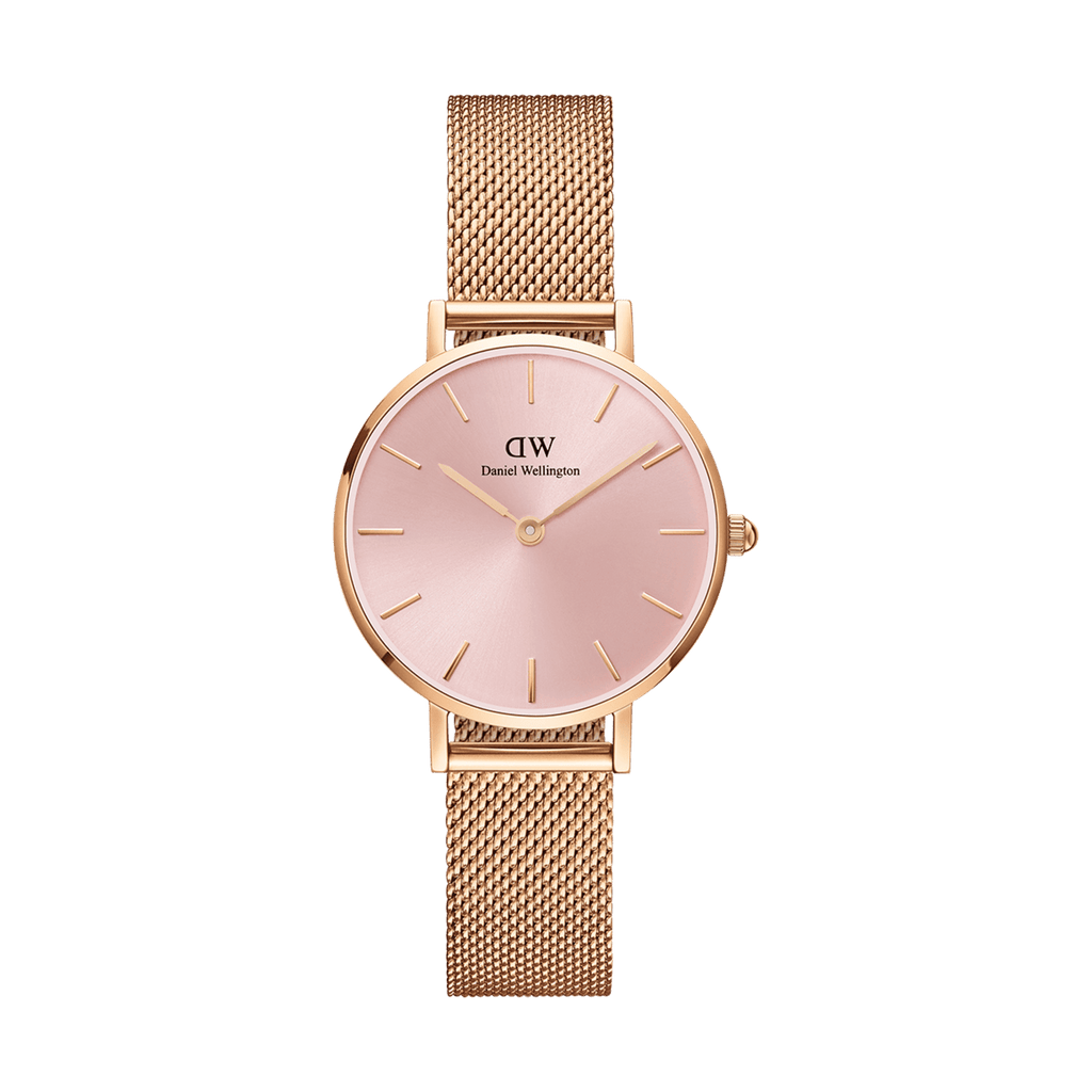 Daniel Wellington Petite Melrose Pink Dial Rose Gold Mesh Strap Watch For Women - DW00100368