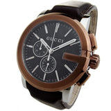 Gucci G Chrono Black Dial Brown Leather Strap Watch For Men - YA101202