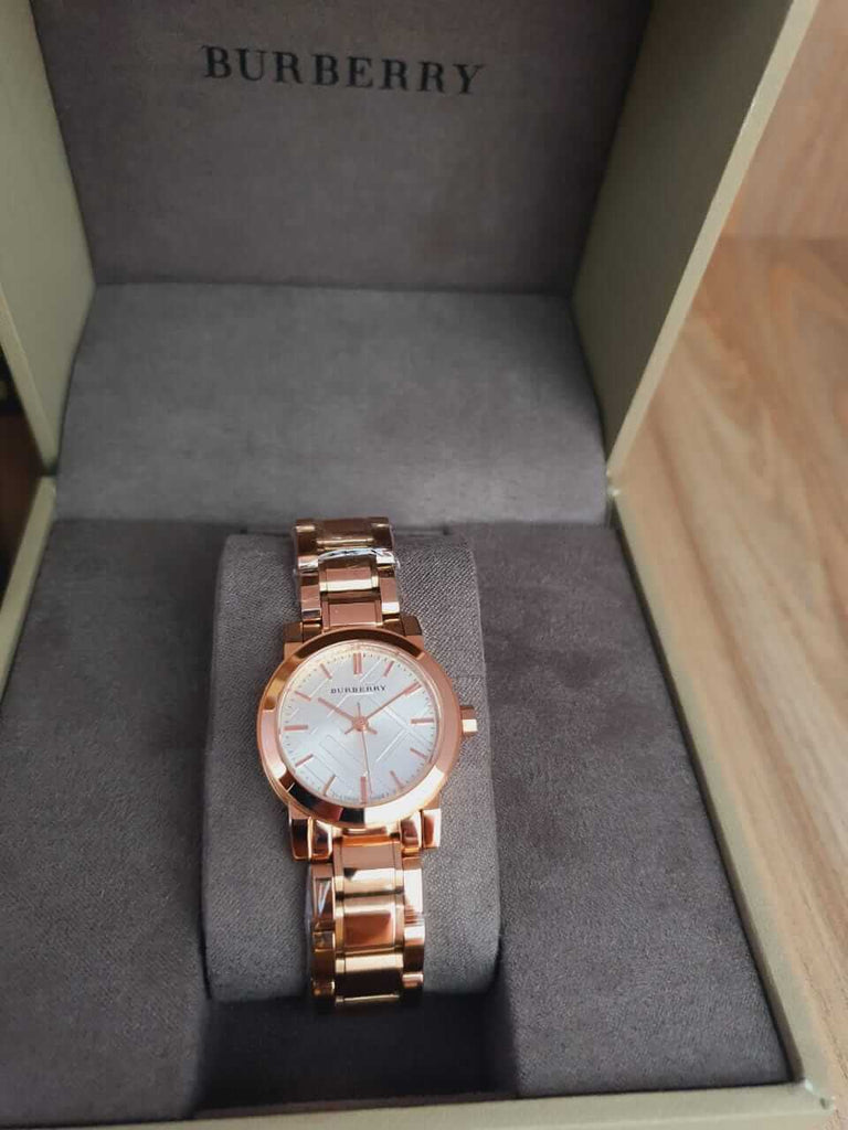 Burberry The City White Dial Rose Gold Steel Strap Watch for Women - BU9004
