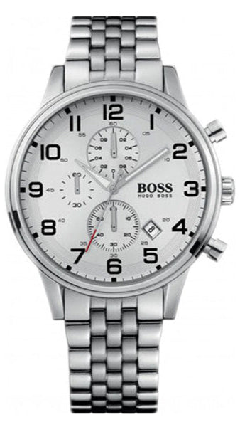 Hugo Boss Aeroliner Chronograph White Dial Silver Steel Strap Watch For Men - 1512445