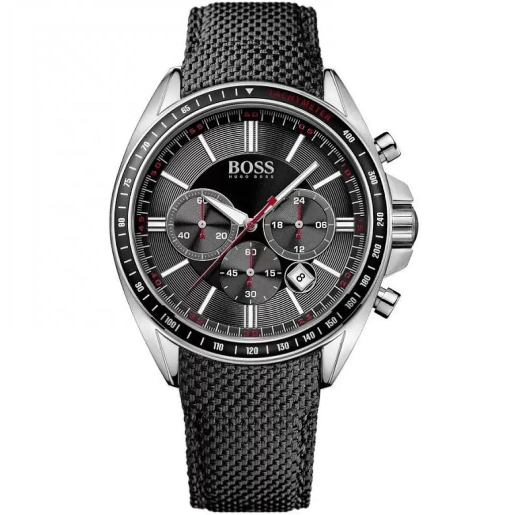 Hugo Boss Driver Black Dial Black Leather Strap Watch for Men -1513087