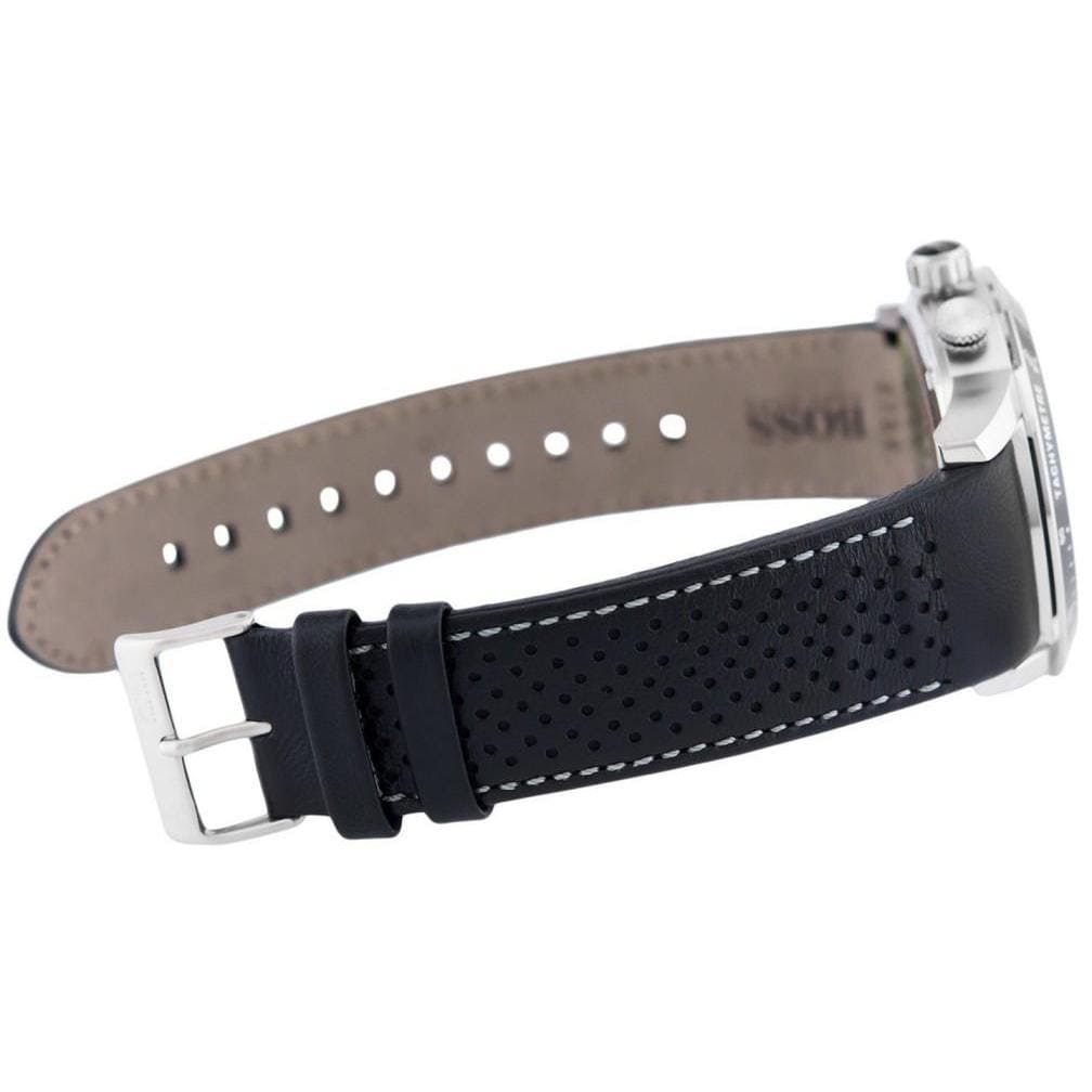 Hugo Boss Rafale Chronograph Quartz Silver Dial Black Leather Strap Watch For Men - 1513403