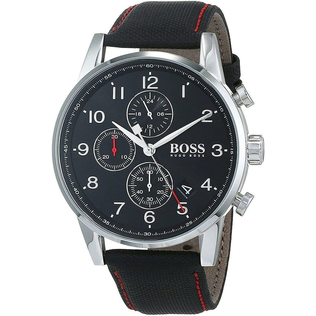 Hugo Boss Navigator Black Dial Black Leather Strap Watch for Men - 1513535