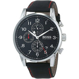 Hugo Boss Navigator Black Dial Black Leather Strap Watch for Men - 1513535