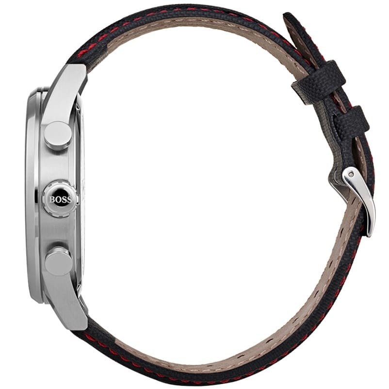 Hugo Boss Navigator Black Dial Black Leather Strap Watch for Men - 1513535