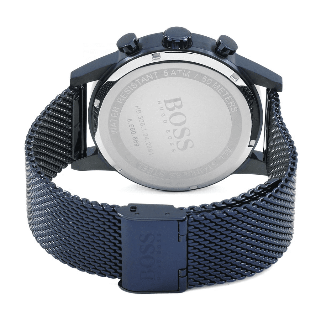 Hugo Boss Navigator Chronograph Blue Dial Blue Mesh Bracelet Watch for Men - 1513538