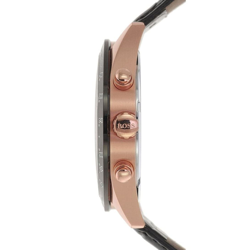 Hugo Boss Talent Chronograph Black Dial Black Leather Strap Watch For Men - 1513580