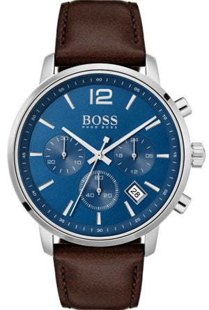 Hugo Boss Attitude Blue Dial Brown Leather Strap Watch for Men - 1513606