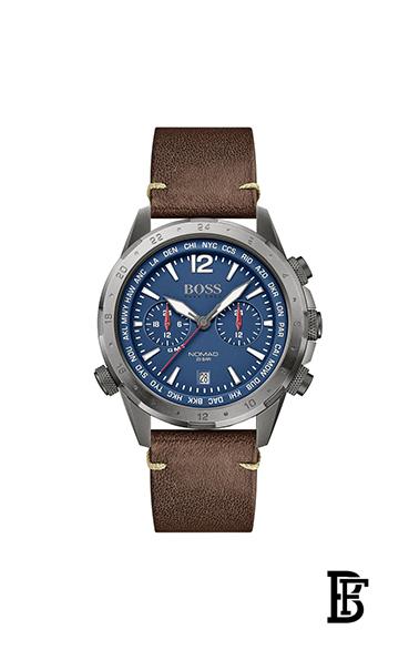 Hugo Boss Nomad Blue Dial Brown Leather Strap Watch for Men - 1513773