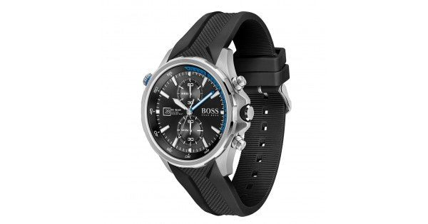 Hugo Boss Globetrotter Black Dial Black Silicone Strap Watch for Men - 1513820