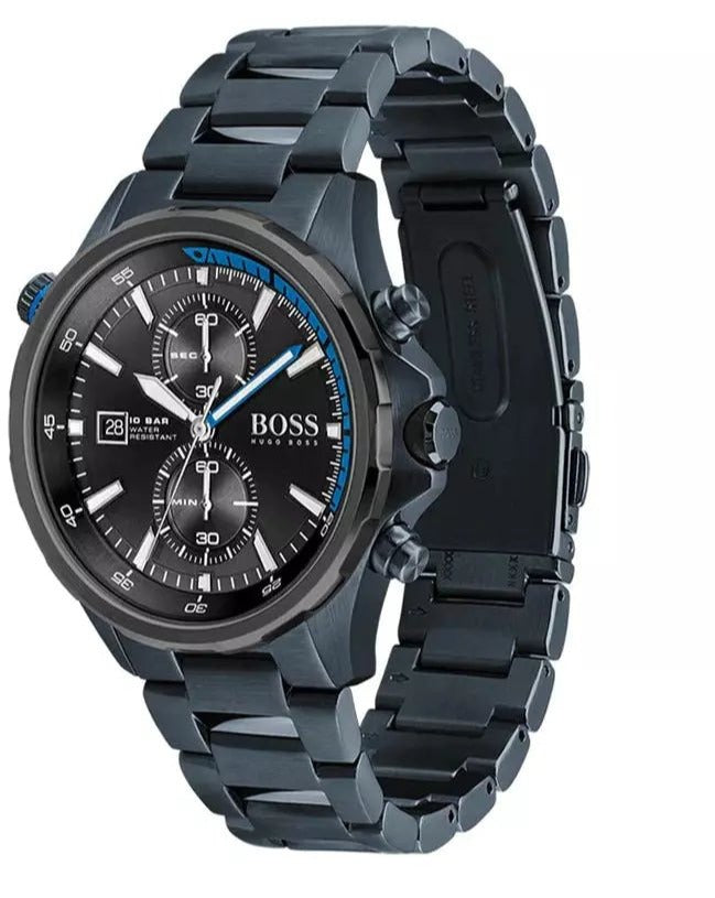 Hugo Boss Globetrotter Black Dial Black Steel Strap Watch for Men - 1513824