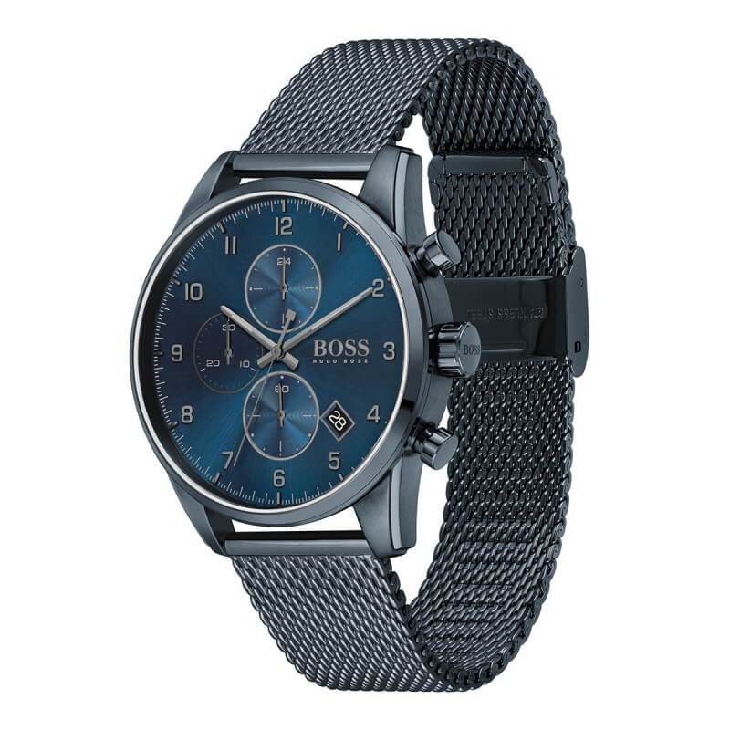 Hugo Boss Skymaster Chronograph Blue Dial Blue Mesh Bracelet Watch for Men - 1513836