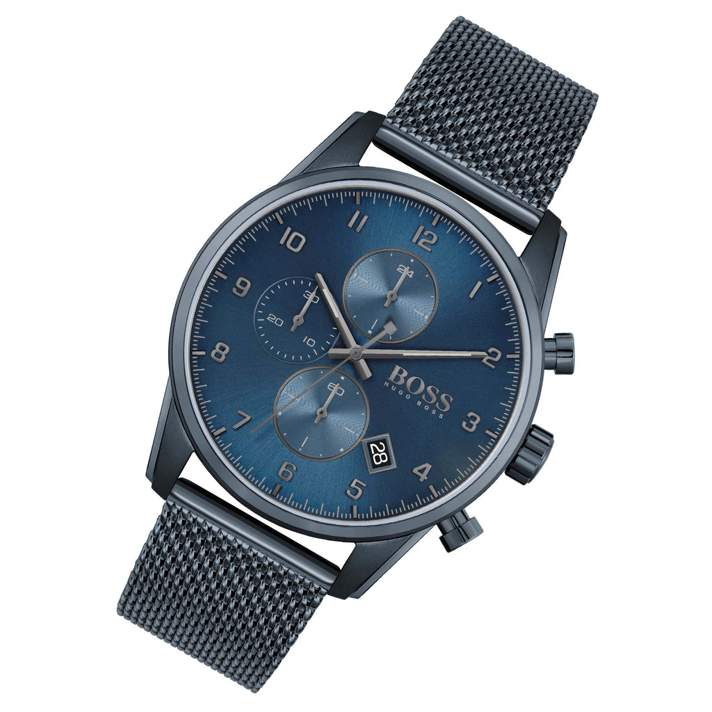 Hugo Boss Skymaster Chronograph Blue Dial Blue Mesh Bracelet Watch for Men - 1513836