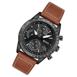 Hugo Boss Pilot Black Dial Brown Leather Strap Watch for Men - 1513851