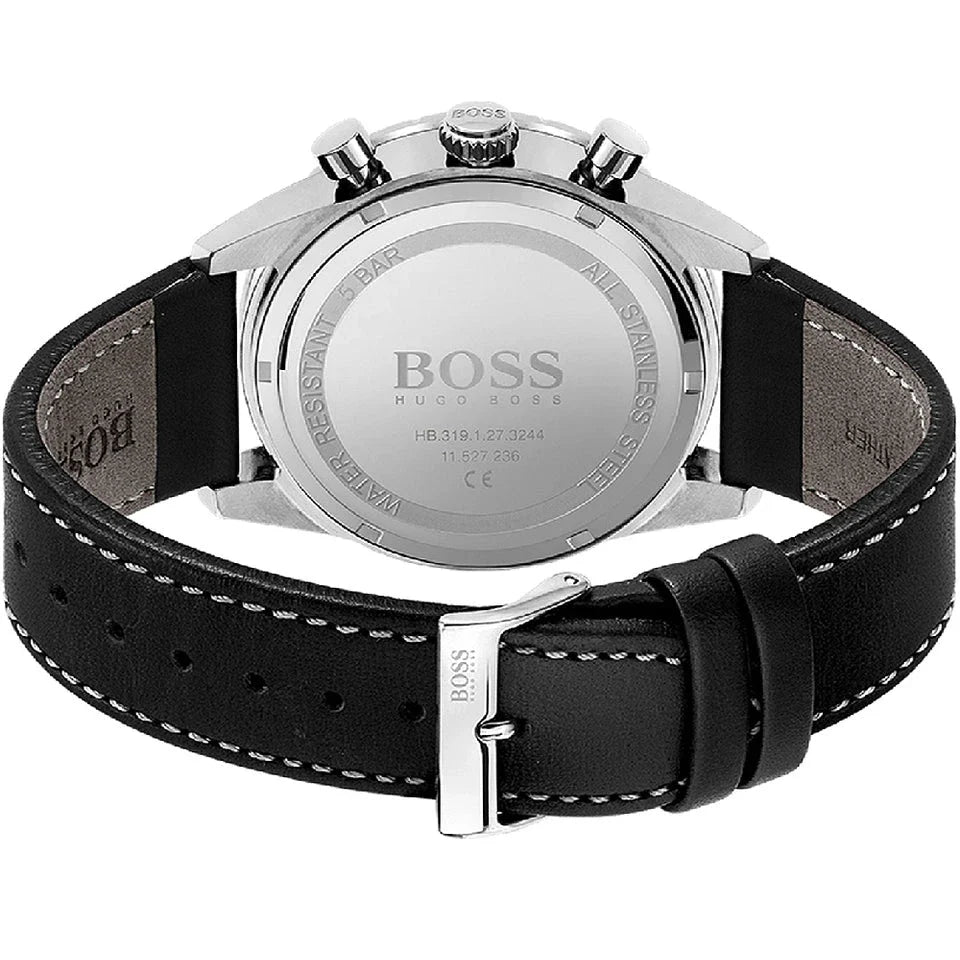 Hugo Boss Pilot Edition Black Dial Black Leather Strap Watch for Men - 1513853
