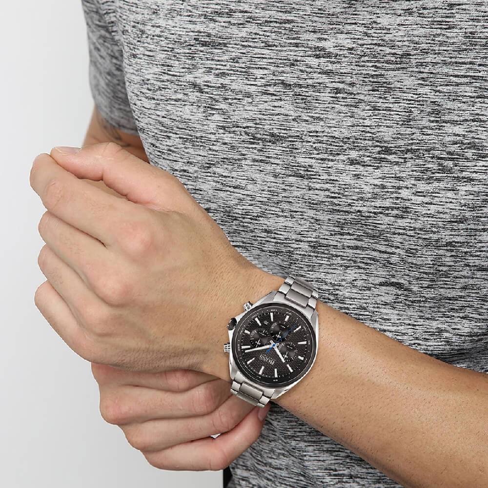 Hugo Boss Montre Distinct Black Dial Silver Steel Strap Watch for Men - 1513857