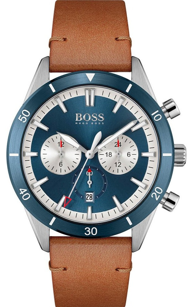 Hugo Boss Santiago Blue Dial Brown Leather Strap Watch for Men - 1513860
