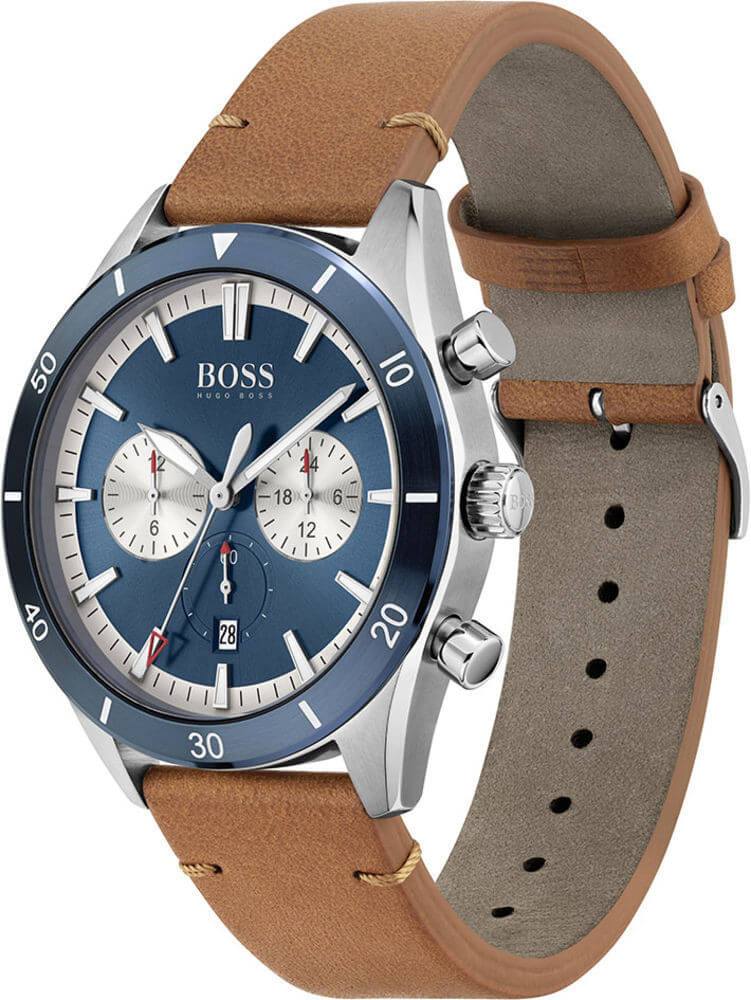 Hugo Boss Santiago Blue Dial Brown Leather Strap Watch for Men - 1513860