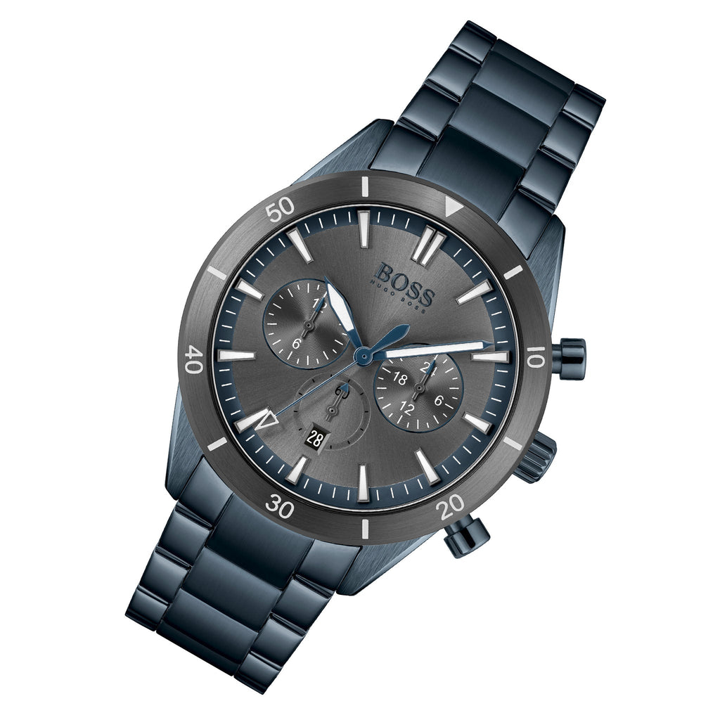 Hugo Boss Santiago Grey Dial Blue Steel Strap Watch for Men - 1513865