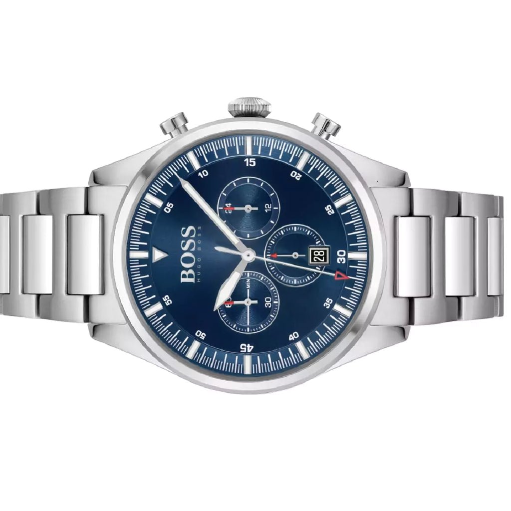 Hugo Boss Pioneer Blue Dial Silver Steel Strap Watch for Men - 1513867