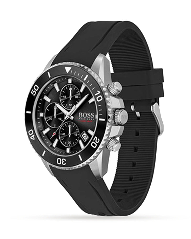 Hugo Boss Admiral Black Dial Black Silicone Strap Watch for Men - 1513912