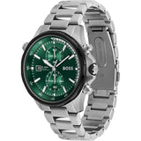 Hugo Boss Globetrotter Green Dial Silver Steel Strap Watch for Men - 1513930