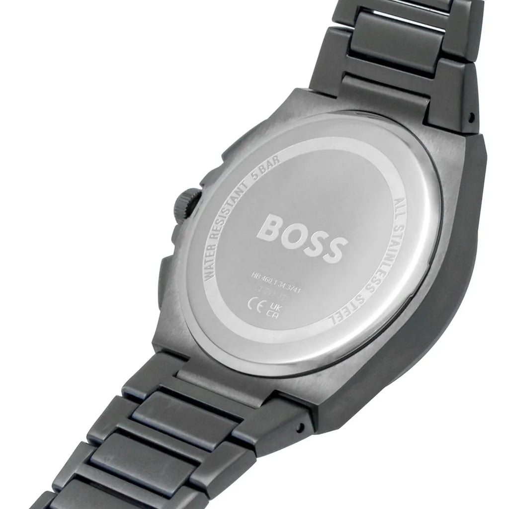 Hugo Boss Steer Chronograph Quartz Grey Dial Grey Steel Strap Watch For Men - 1513996