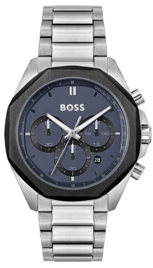 Hugo Boss Cloud Chronograph Blue Dial Silver Steel Strap Watch For Men - 1514015
