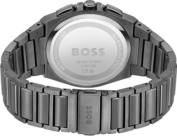 Hugo Boss Steer Chronograph Grey Dial Grey Steel Strap Watch For Men - 1514045