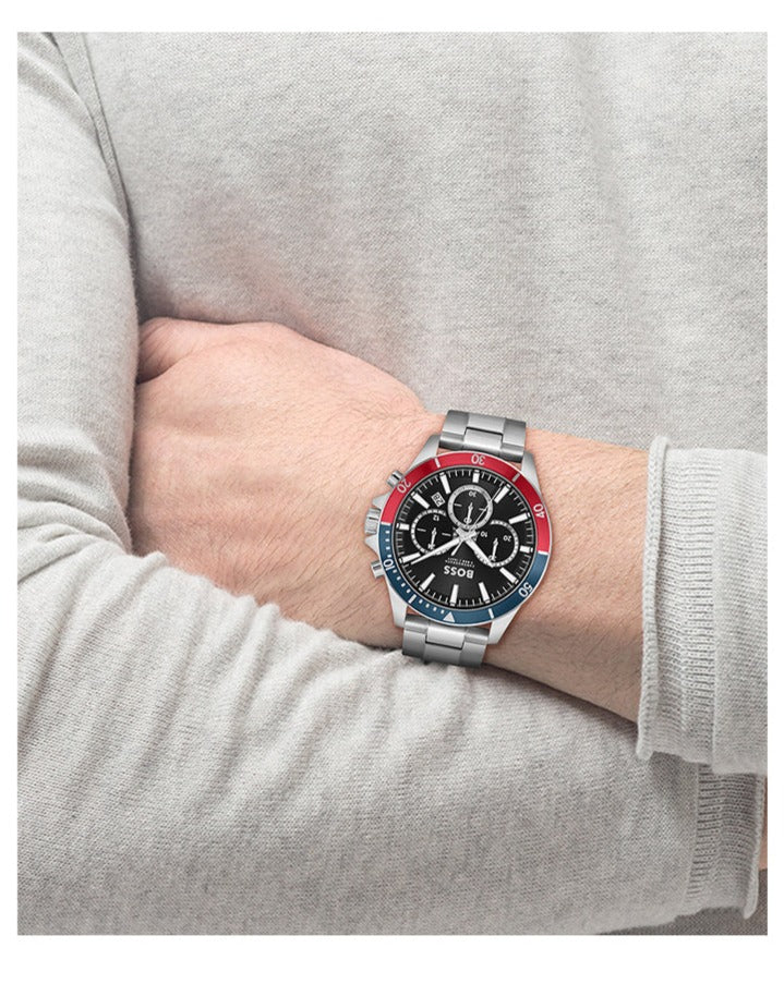 Hugo Boss Troper Chronograph Black Dial Silver Steel Strap Watch For Men - 1514108