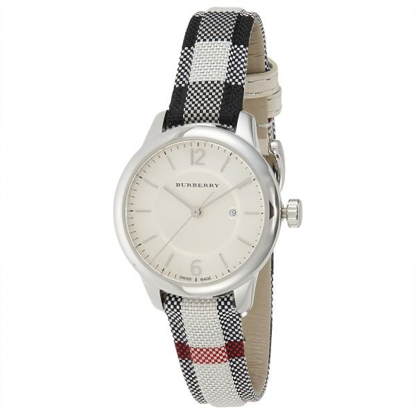 Burberry Classic Stone Silver Dial Horseberry Black Leather Strap Watch for Women - BU10103