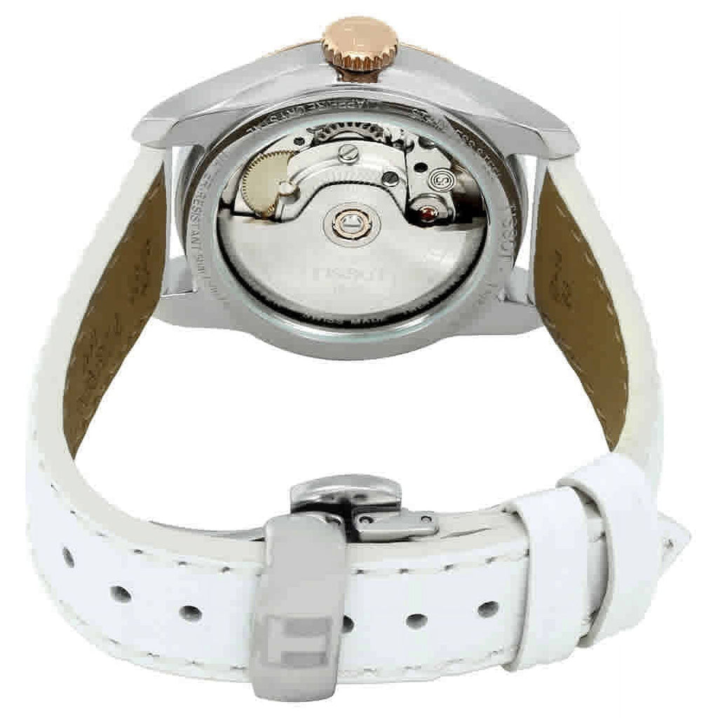 Tissot T-Classic Powermatic 80 Mother of Pearl Silver Dial White Leather Strap Watch For Women - T108.208.26.117.00