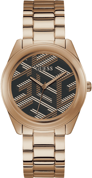 Guess Cubed Analog Black Dial Rose Gold Steel Strap Watch For Women - GW0607L3