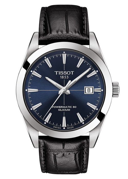 Tissot Gentleman Powermatic 80 Silicium Blue Dial Black Leather Strap Watch For Men - T127.407.16.041.01