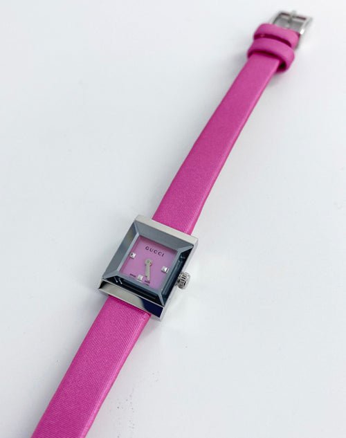 Gucci G-Frame Square Fuchsia Mother of Pearl Dial Fuchsia Leather Strap Watch For Women - YA128533