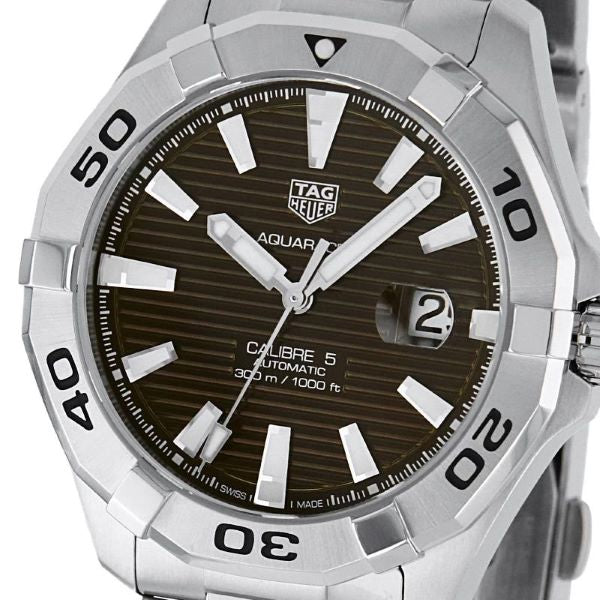 Tag Heuer Aquaracer Calibre 5 Automatic Sunray Brown Dial Silver Steel Strap Watch for Men - WAY2018.BA0927